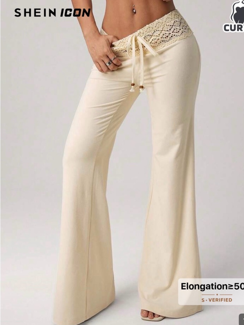 SHEIN Cream Crochet Waist Flare Pants